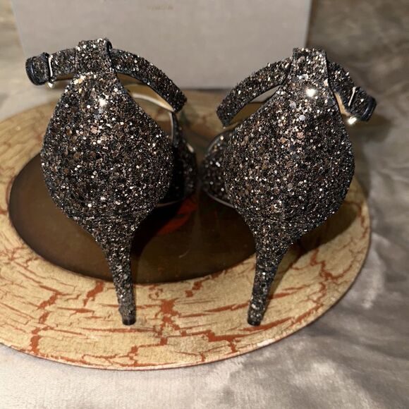 Jimmy Choo 11/41 Emily 85 Bronze Mix Midnight Coarse Glitter Heels Sandals - Picture 10 of 17